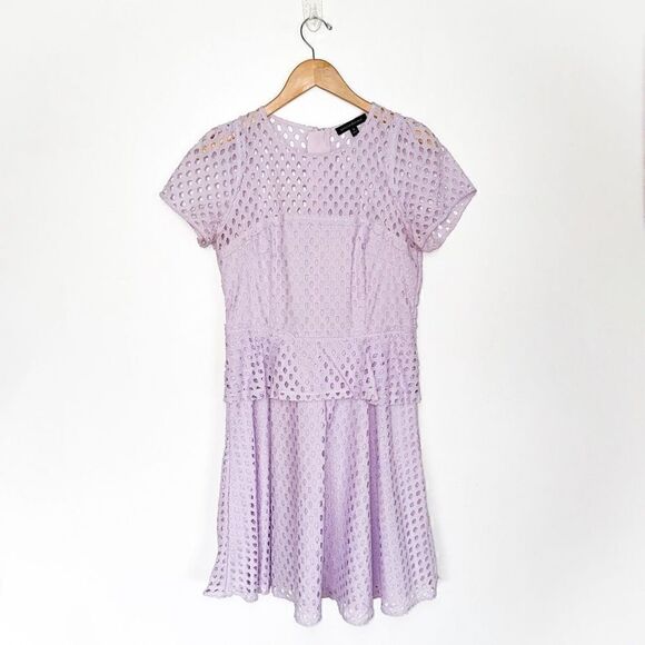 Banana Republic Women’s Geo Lace and Peplum Lilac Purple Knee Length Dress - Picture 1 of 12